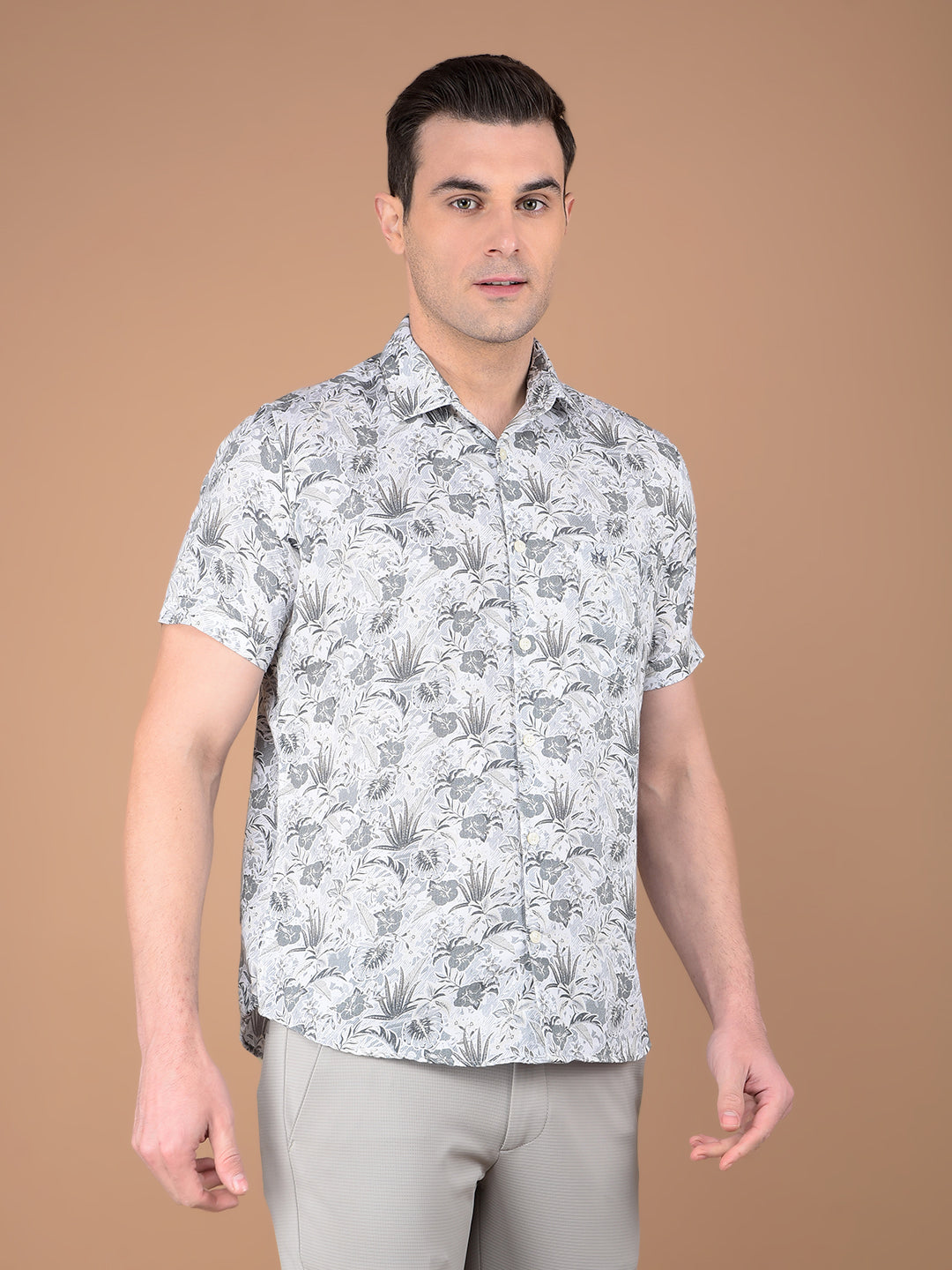 Grey Floral Printed Shirt-Men Shirts-Crimsoune Club