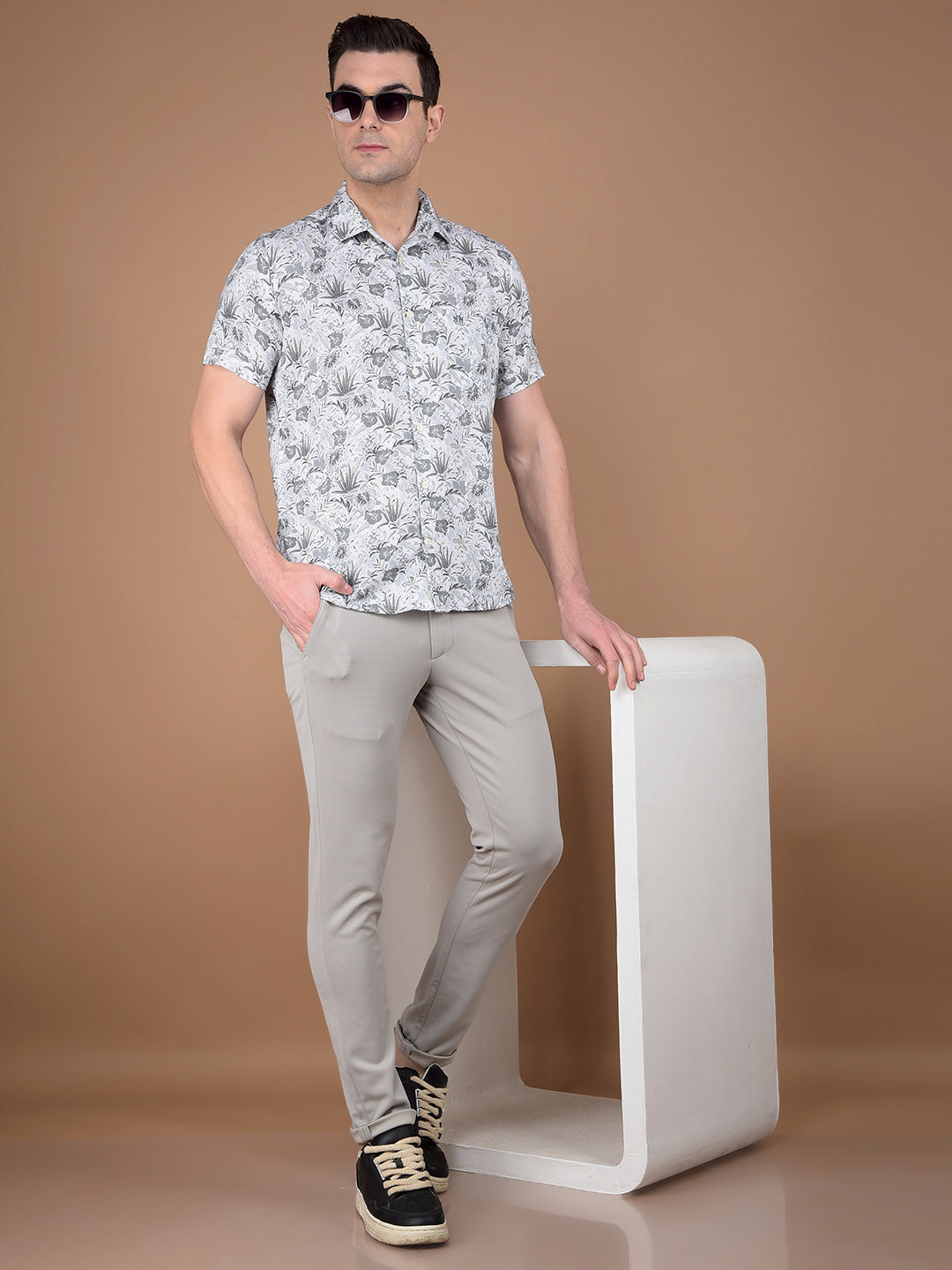 Grey Floral Printed Shirt-Men Shirts-Crimsoune Club