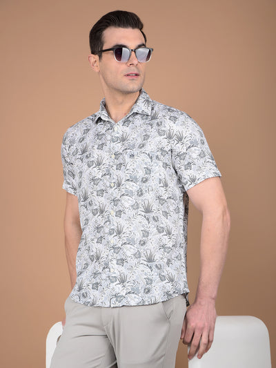 Grey Floral Printed Shirt-Men Shirts-Crimsoune Club