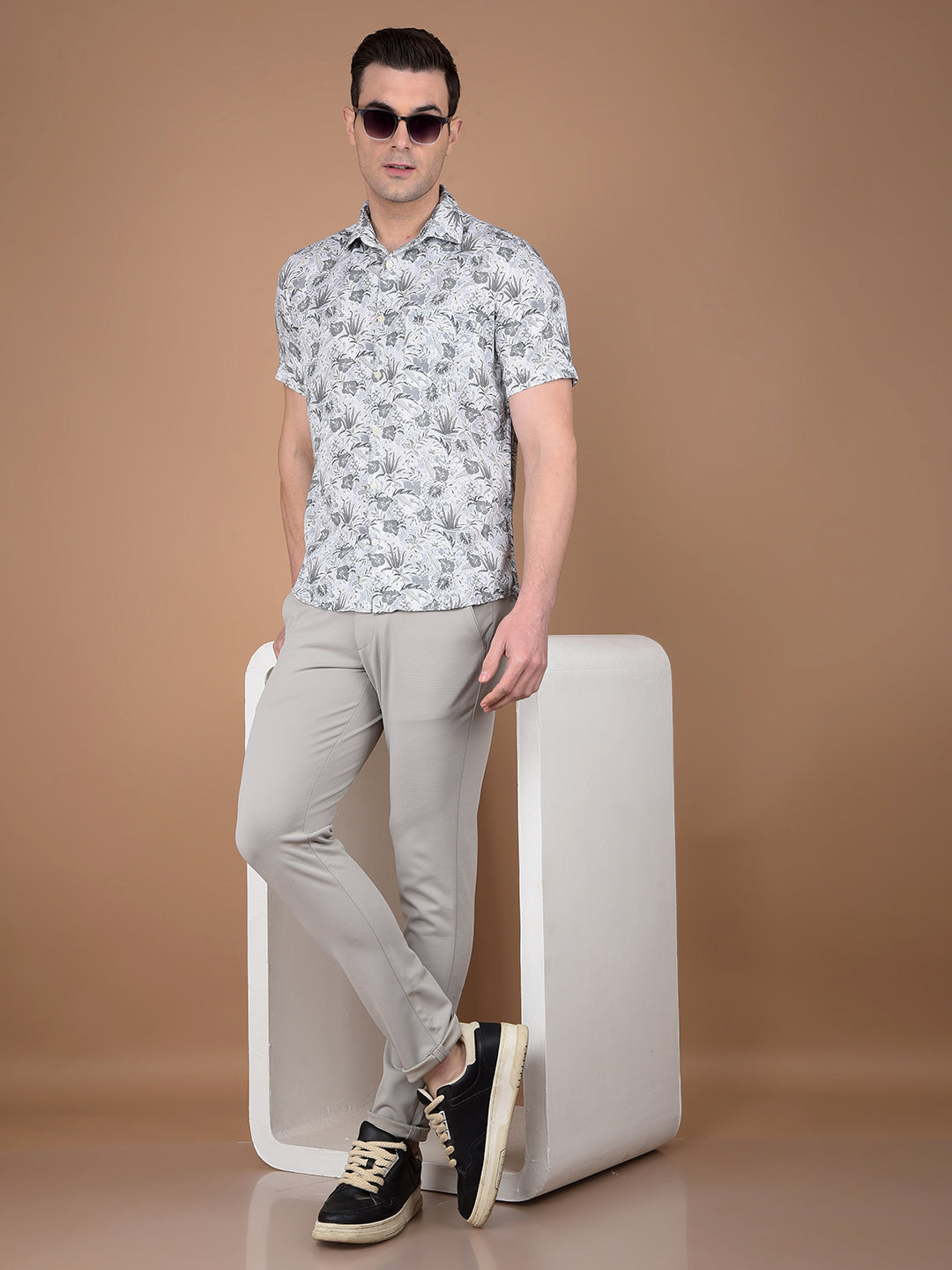 Grey Floral Printed Shirt-Men Shirts-Crimsoune Club