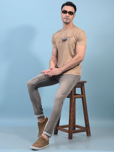 Beige Graphic Print T-Shirt-Men T-Shirts-Crimsoune Club