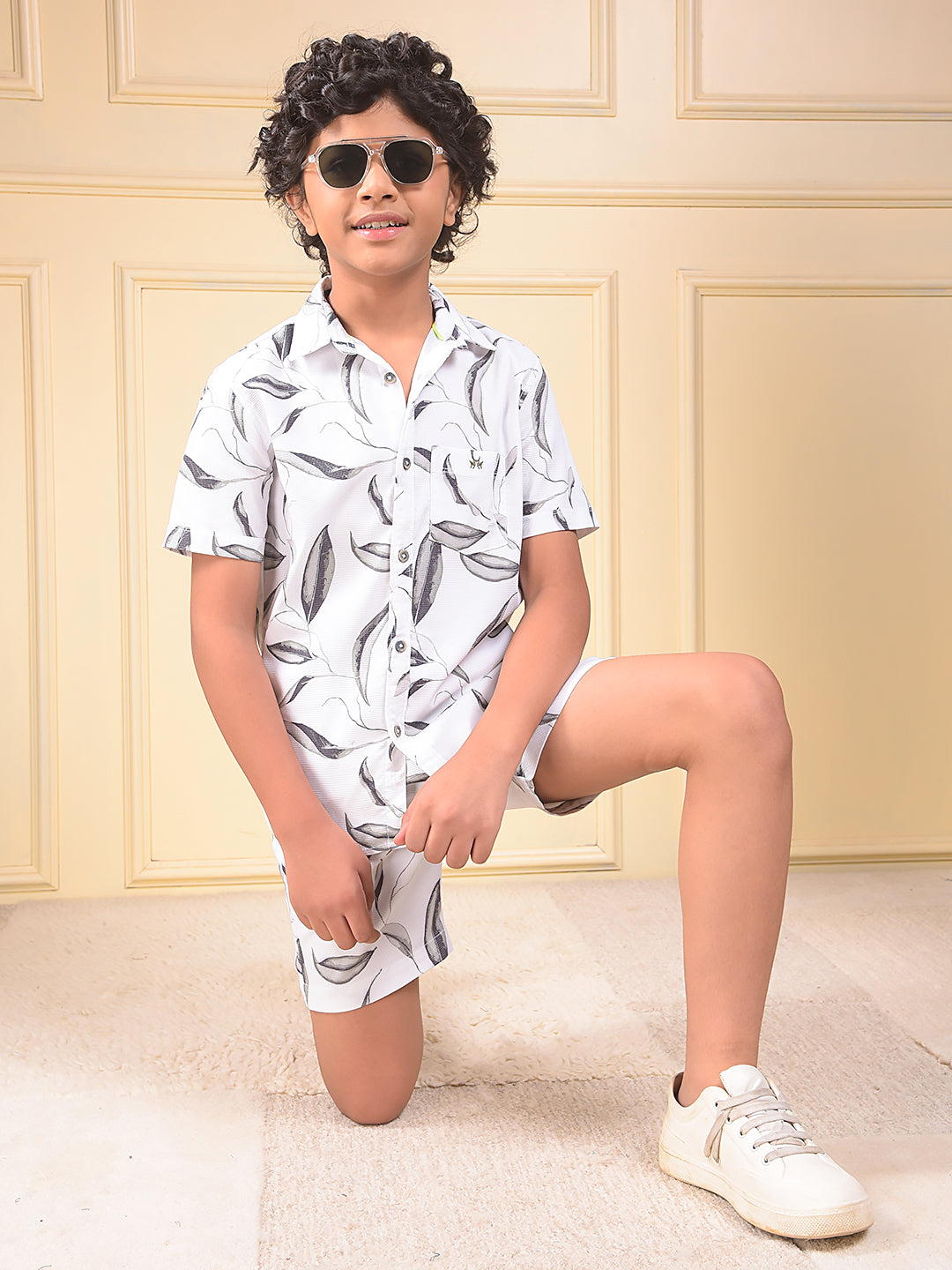 Olive Floral Print Shirt-Boys Shirts-Crimsoune Club