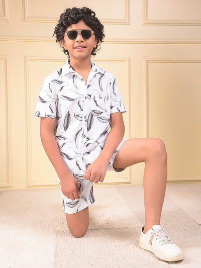 Olive Floral Print Shirt-Boys Shirts-Crimsoune Club
