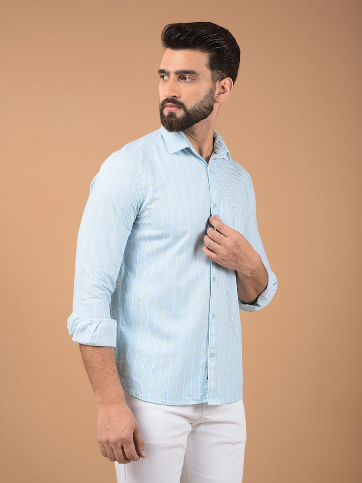 Green Vertical Stripes 100% Cotton Shirt-Men Shirts-Crimsoune Club