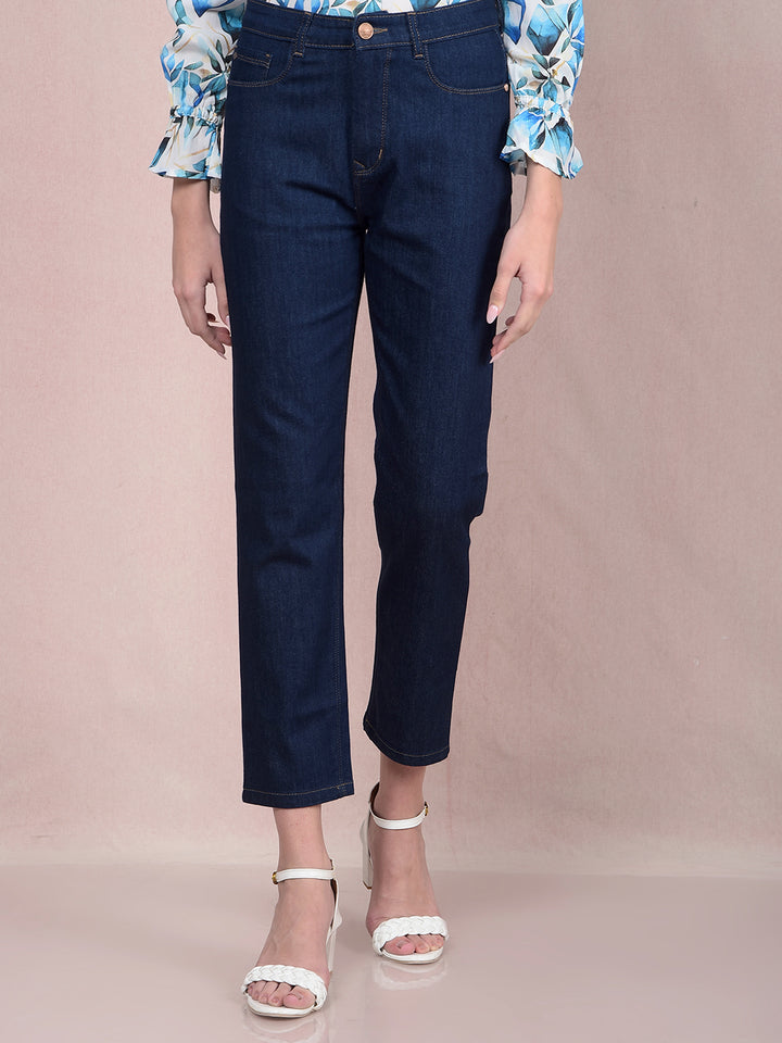 Indigo Chic Straight Cropped Jeans-Women Jeans-Crimsoune Club