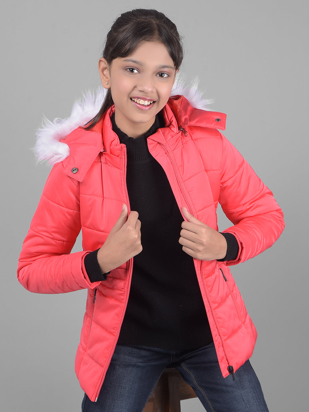 Red Padded Jacket With Hood-Girls Jackets-Crimsoune Club