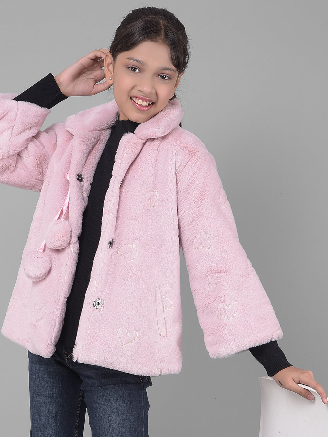 Pink Faux Fur Jacket-Girls Jackets-Crimsoune Club