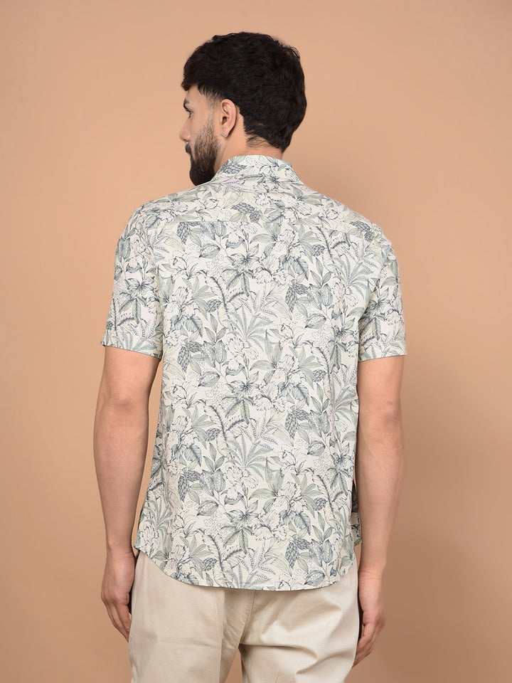 Green Floral Printed Linen Shirt-Men Shirts-Crimsoune Club