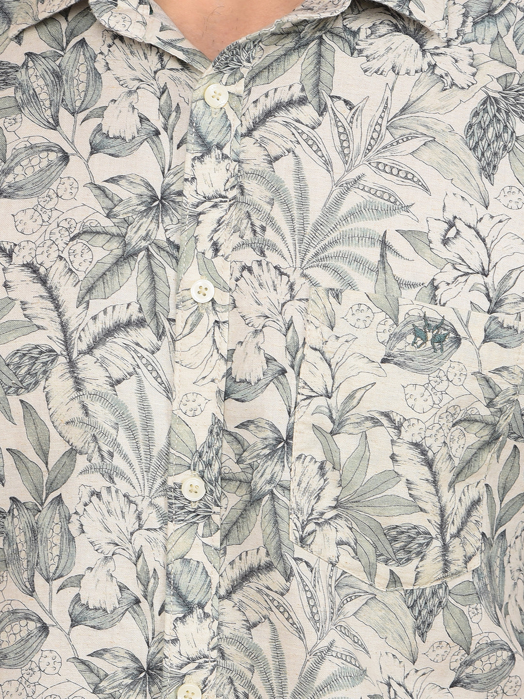 Green Floral Printed Linen Shirt-Men Shirts-Crimsoune Club