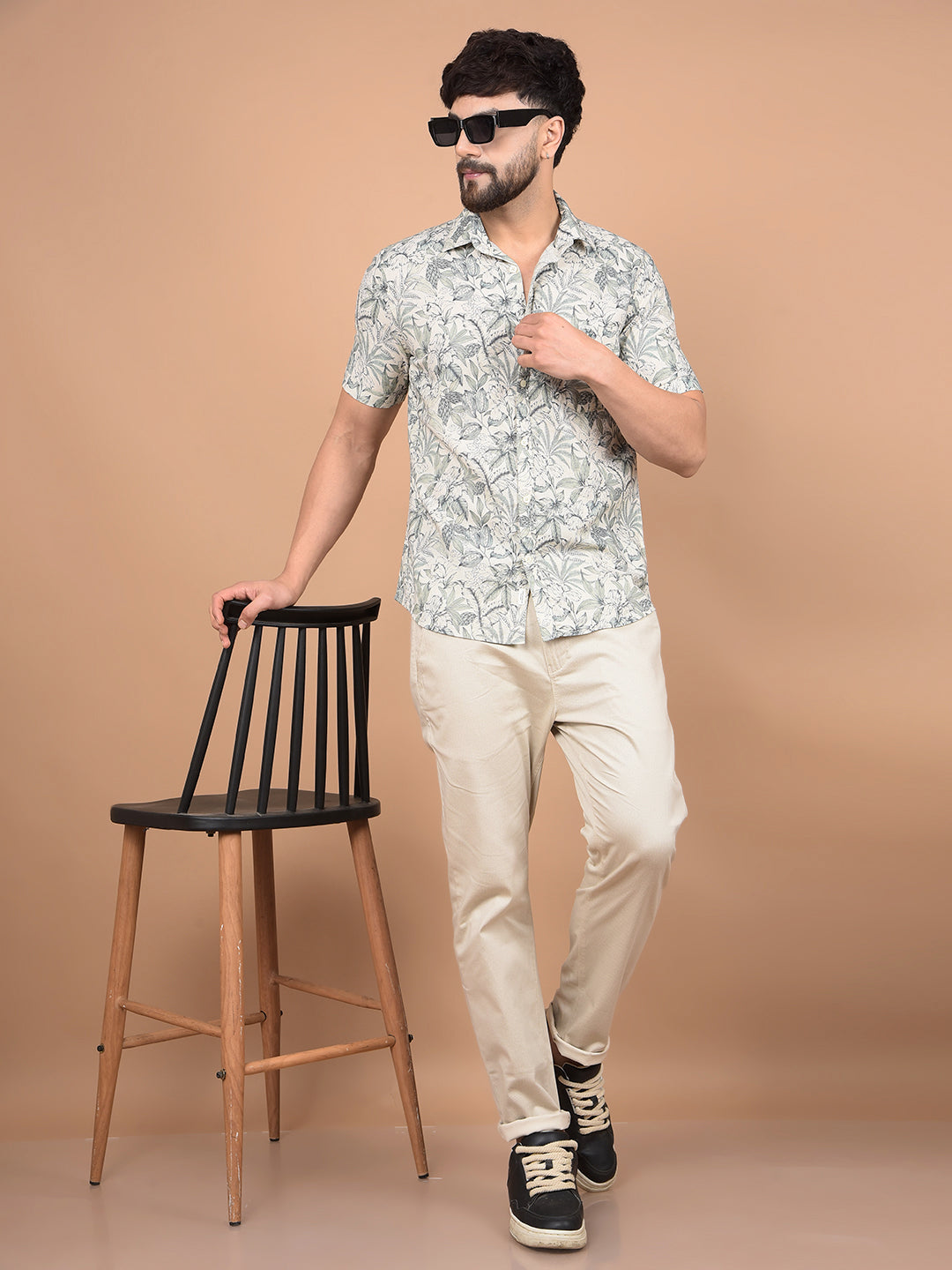Green Floral Printed Linen Shirt-Men Shirts-Crimsoune Club