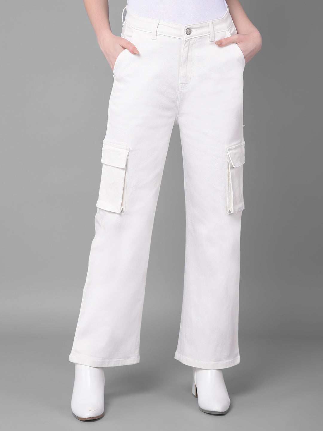 White Loose Fit Jeans-Women Jeans-Crimsoune Club