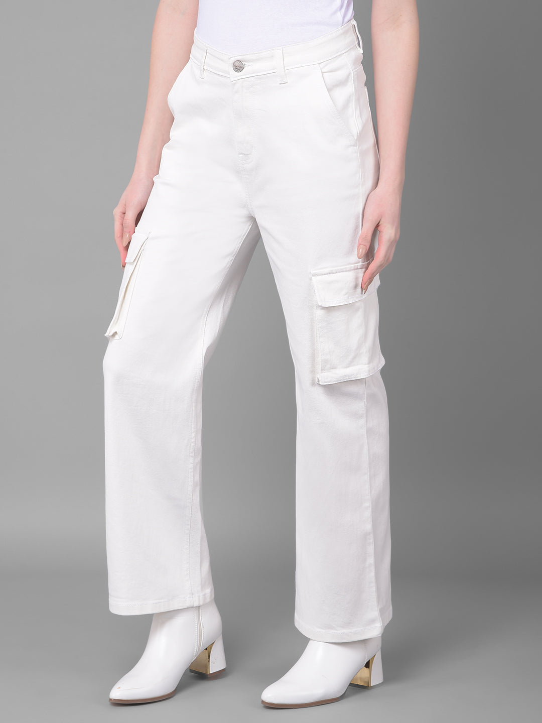 White Loose Fit Jeans-Women Jeans-Crimsoune Club