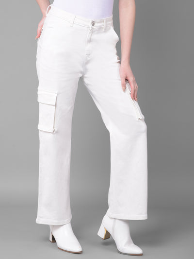 White Loose Fit Jeans-Women Jeans-Crimsoune Club