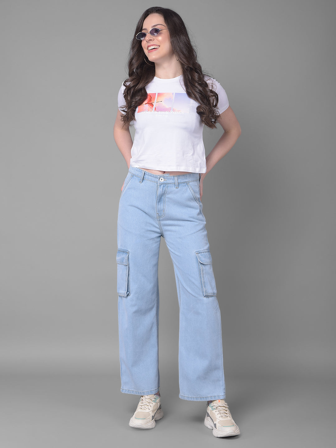 Blue Loose Fit Jeans-Women Jeans-Crimsoune Club