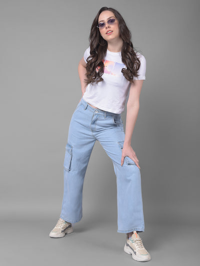 Blue Loose Fit Jeans-Women Jeans-Crimsoune Club