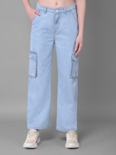 Blue Loose Fit Jeans-Women Jeans-Crimsoune Club