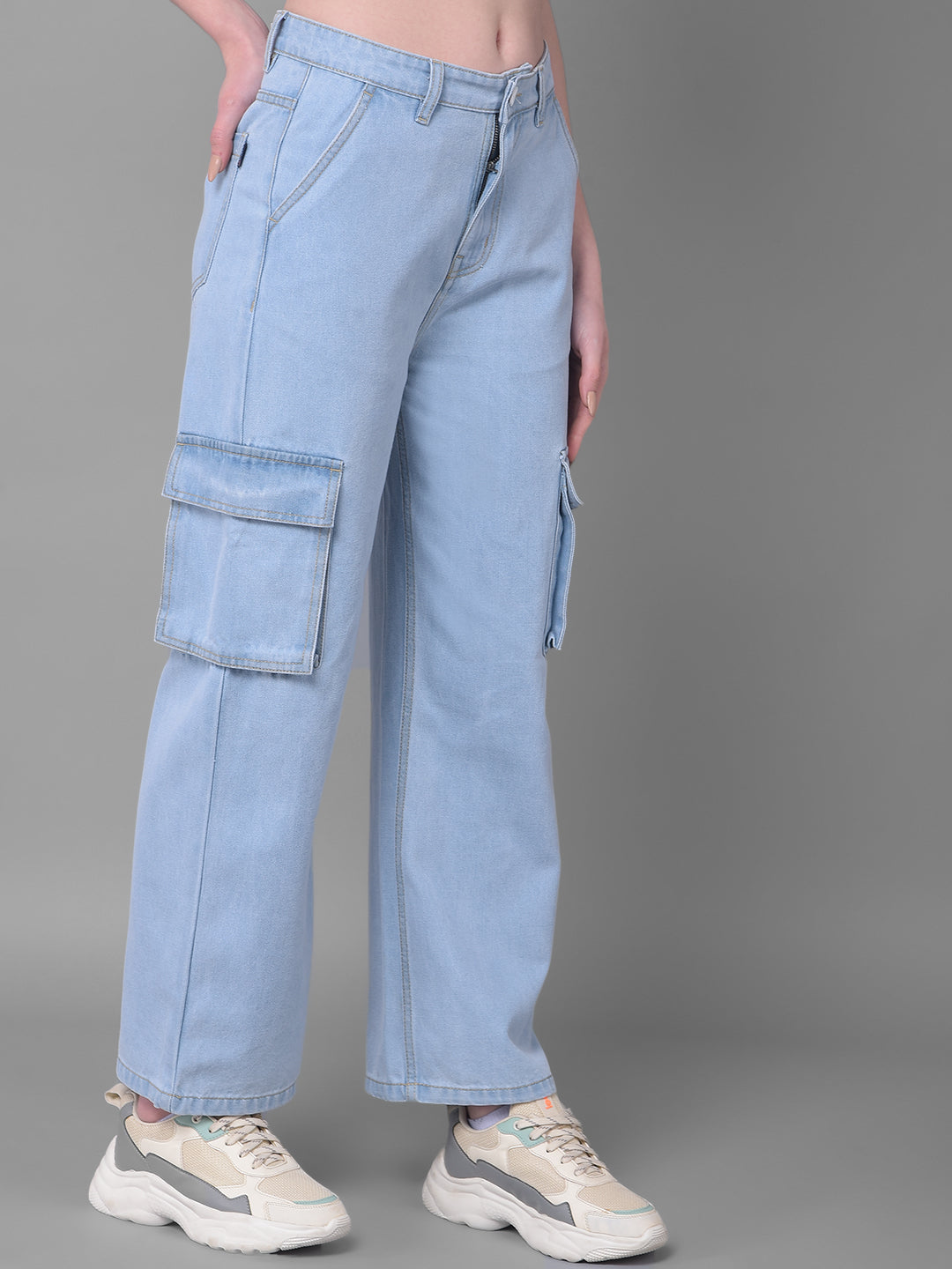 Blue Loose Fit Jeans-Women Jeans-Crimsoune Club