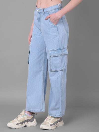 Blue Loose Fit Jeans-Women Jeans-Crimsoune Club