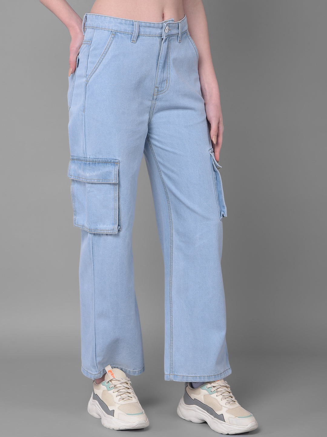 Blue Loose Fit Jeans-Women Jeans-Crimsoune Club