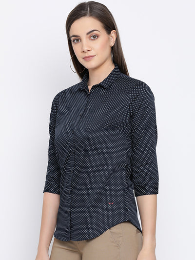 Navy Blue Printed Shirt-Women Shirts-Crimsoune Club