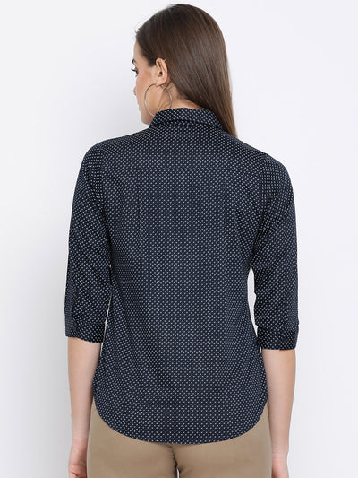 Navy Blue Printed Shirt-Women Shirts-Crimsoune Club