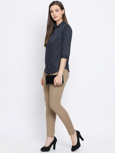 Navy Blue Printed Shirt-Women Shirts-Crimsoune Club