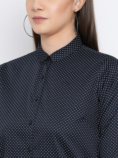 Navy Blue Printed Shirt-Women Shirts-Crimsoune Club