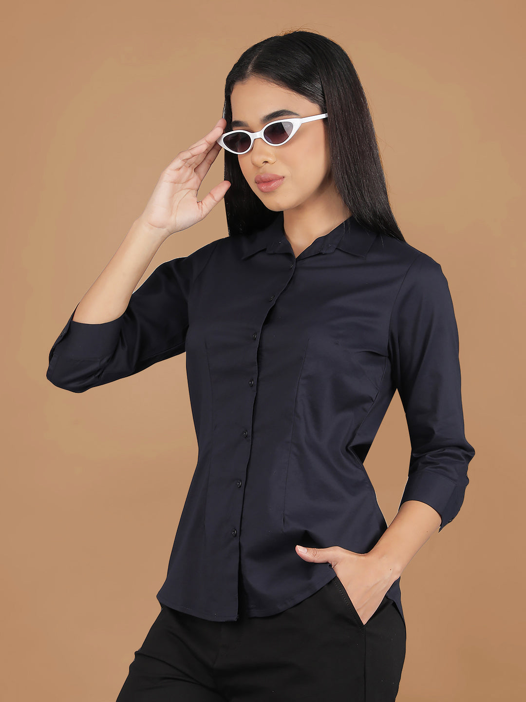 Navy Blue Shirt-Women Shirts-Crimsoune Club