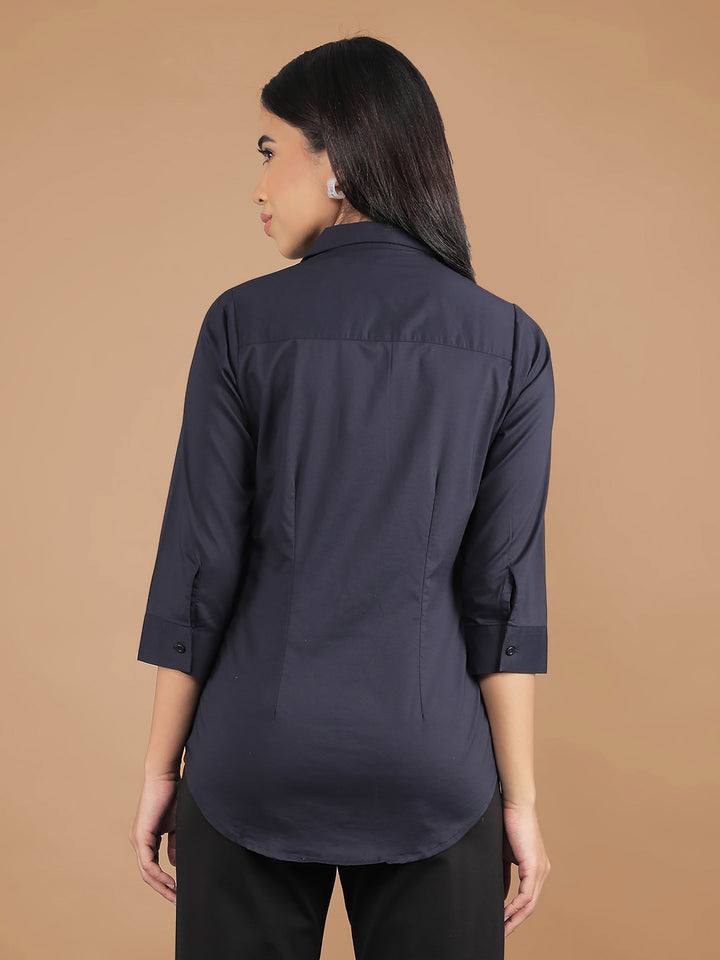 Navy Blue Shirt-Women Shirts-Crimsoune Club