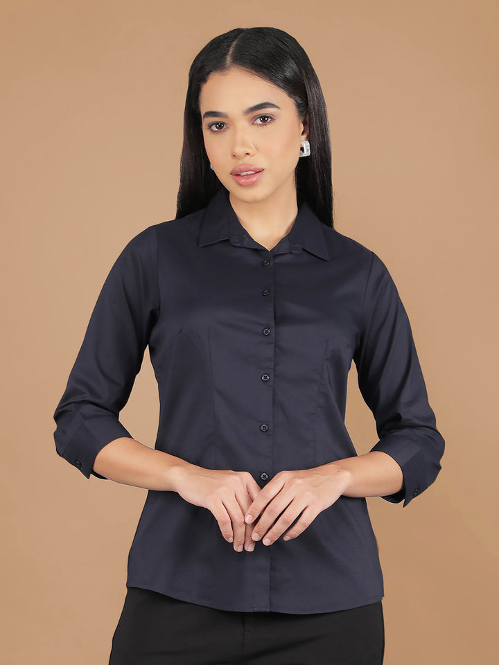 Navy Blue Shirt-Women Shirts-Crimsoune Club