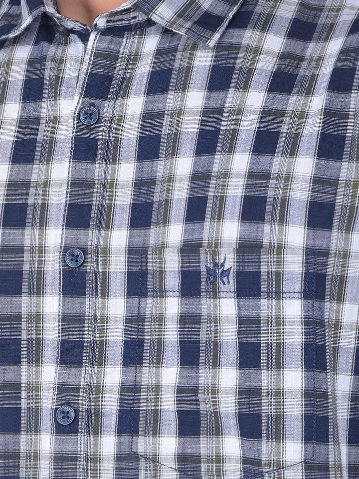 Navy Blue Checked 100% Cotton Shirt-Men Shirts-Crimsoune Club