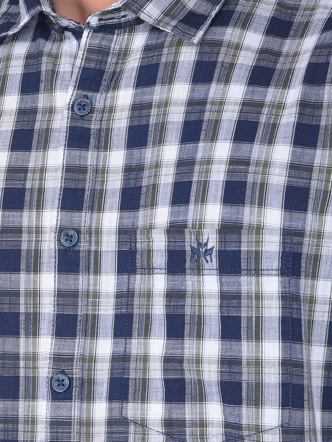 Navy Blue Checked 100% Cotton Shirt-Men Shirts-Crimsoune Club