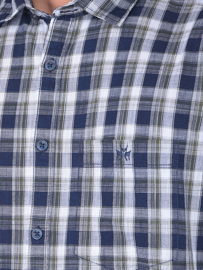 Navy Blue Checked 100% Cotton Shirt-Men Shirts-Crimsoune Club