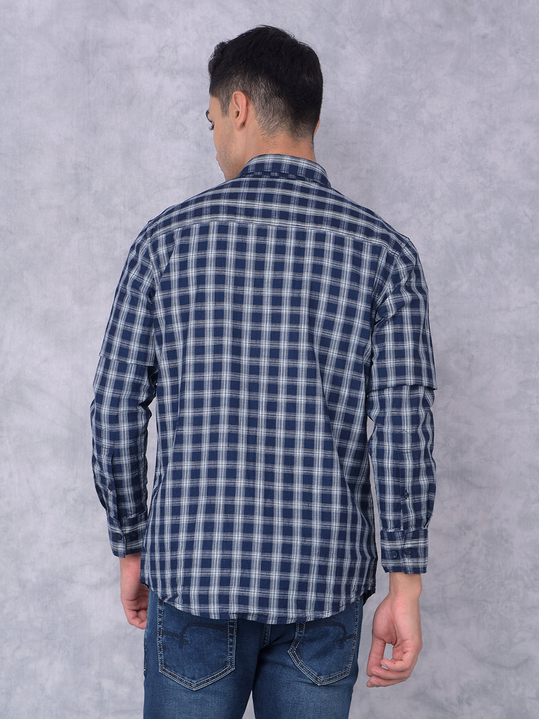 Navy Blue Checked 100% Cotton Shirt-Men Shirts-Crimsoune Club