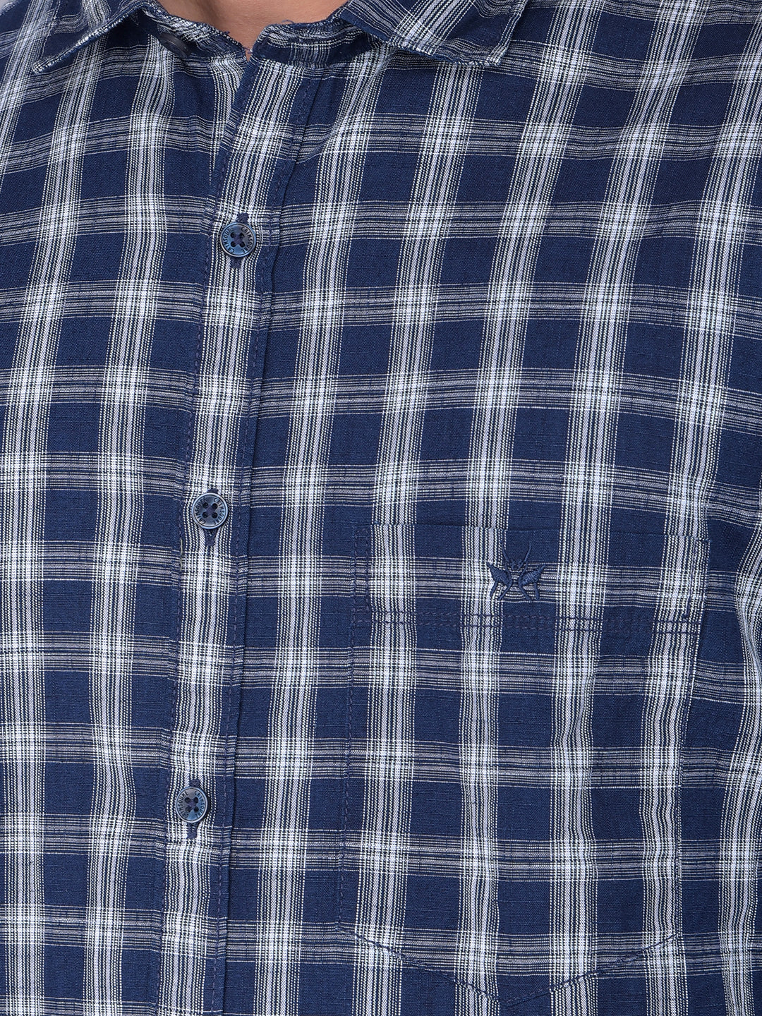 Navy Blue Checked 100% Cotton Shirt-Men Shirts-Crimsoune Club