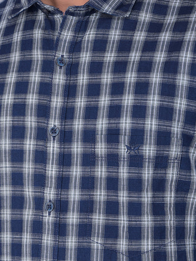 Navy Blue Checked 100% Cotton Shirt-Men Shirts-Crimsoune Club