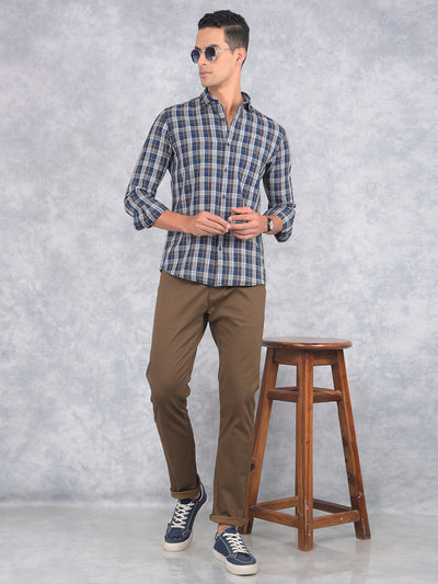 Mustard Checked 100% Cotton Shirt-Men Shirts-Crimsoune Club