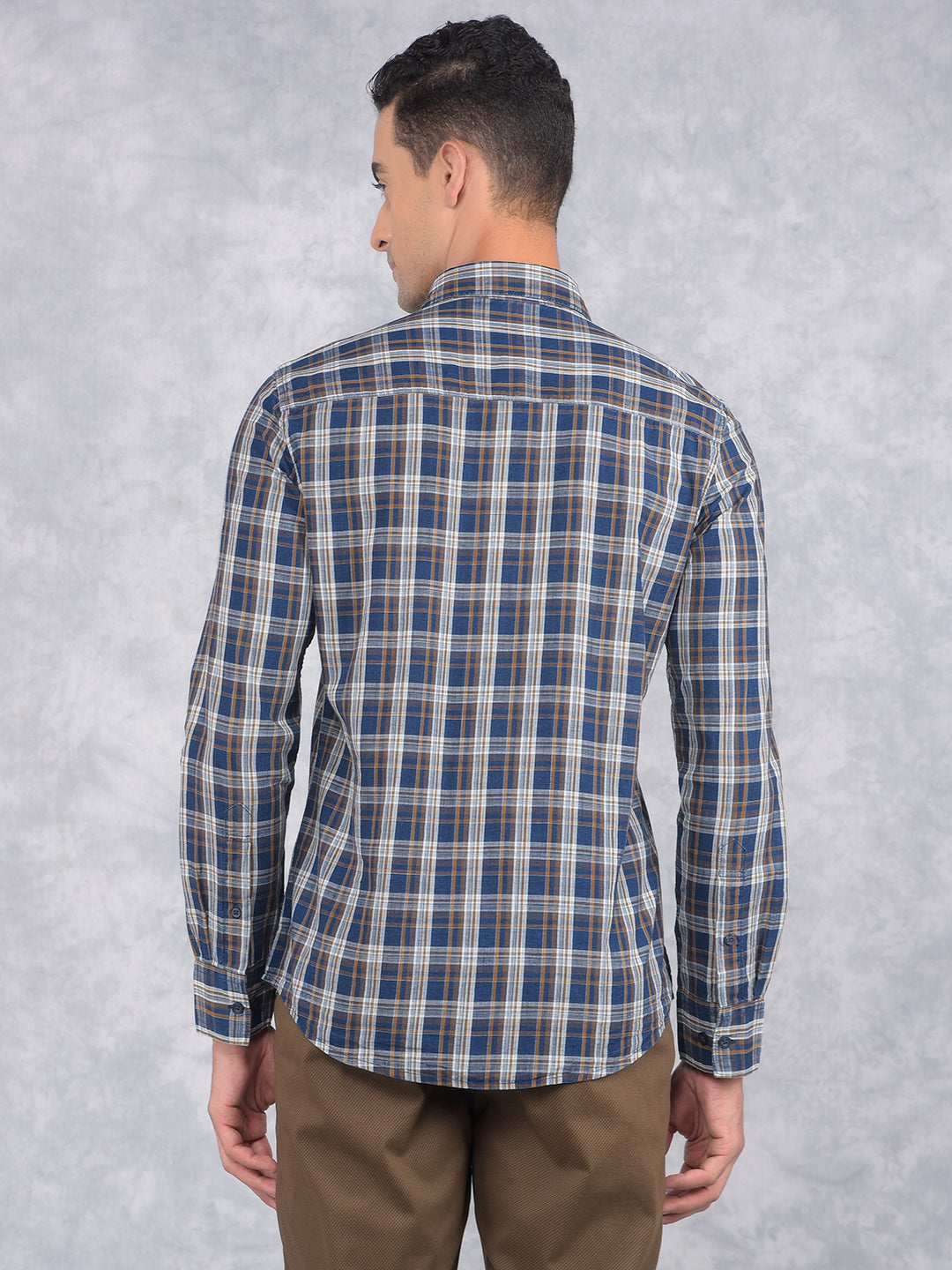 Mustard Checked 100% Cotton Shirt-Men Shirts-Crimsoune Club
