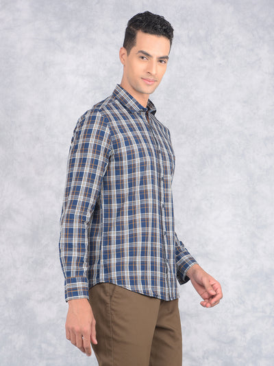 Mustard Checked 100% Cotton Shirt-Men Shirts-Crimsoune Club