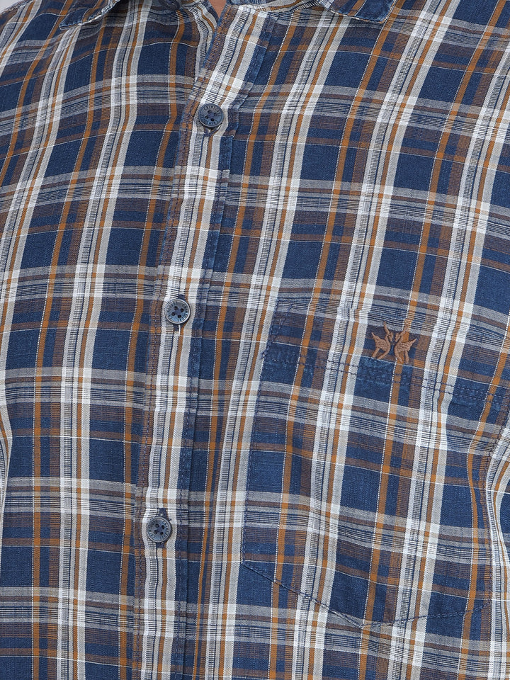 Mustard Checked 100% Cotton Shirt-Men Shirts-Crimsoune Club