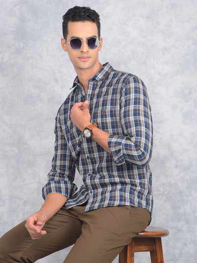 Mustard Checked 100% Cotton Shirt-Men Shirts-Crimsoune Club