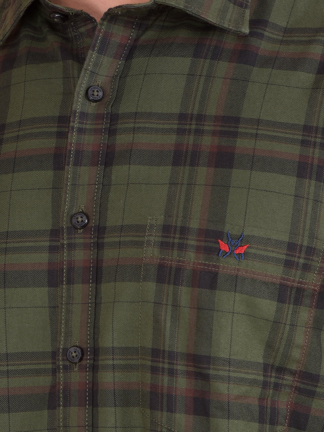 Olive Checked 100% Cotton Shirt-Men Shirts-Crimsoune Club