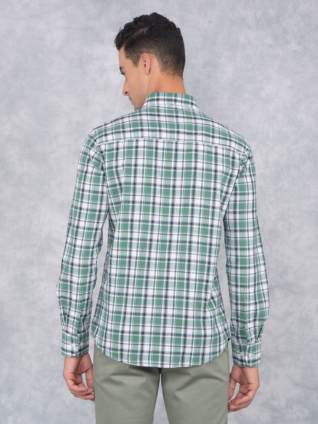 Green Checked 100% Cotton Shirt-Men Shirts-Crimsoune Club