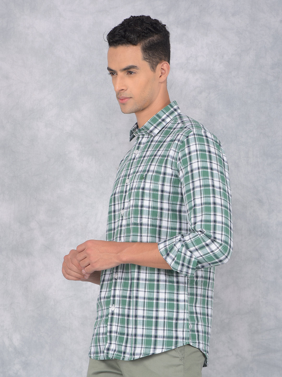 Green Checked 100% Cotton Shirt-Men Shirts-Crimsoune Club