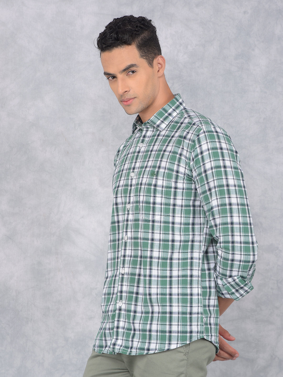 Green Checked 100% Cotton Shirt-Men Shirts-Crimsoune Club