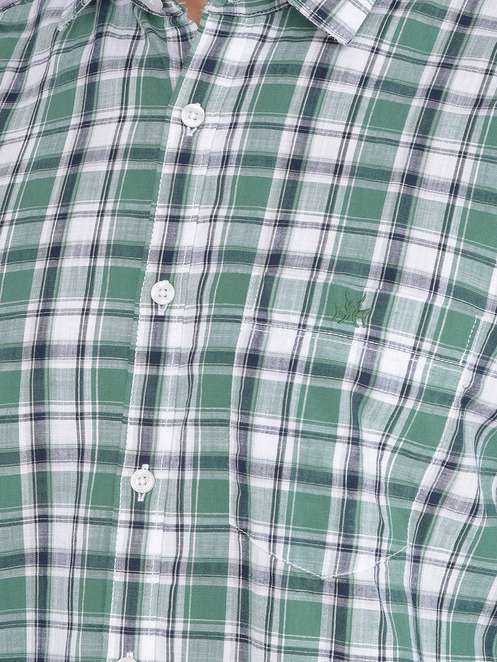 Green Checked 100% Cotton Shirt-Men Shirts-Crimsoune Club