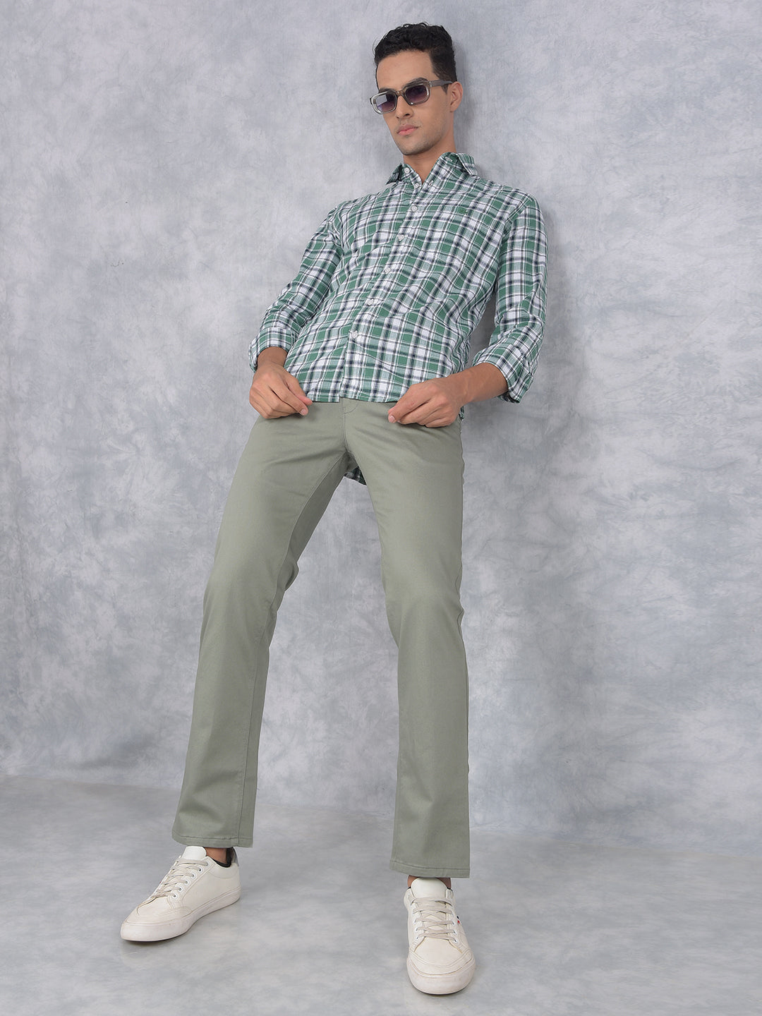 Green Checked 100% Cotton Shirt-Men Shirts-Crimsoune Club