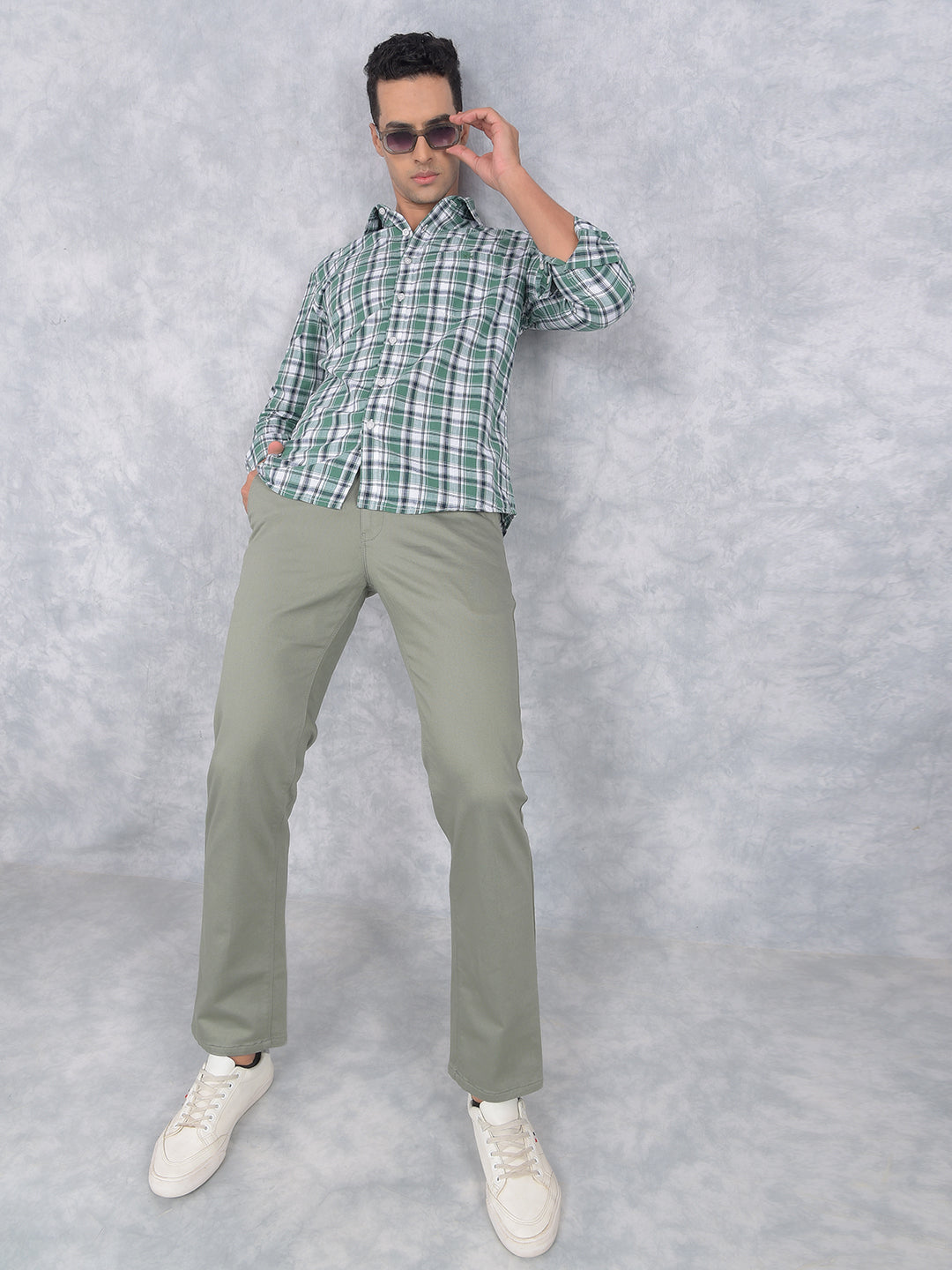 Green Checked 100% Cotton Shirt-Men Shirts-Crimsoune Club