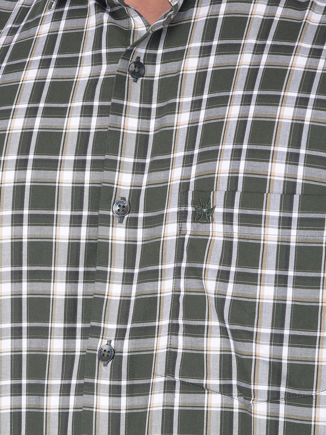 Olive Checked 100% Cotton Shirt-Men Shirts-Crimsoune Club