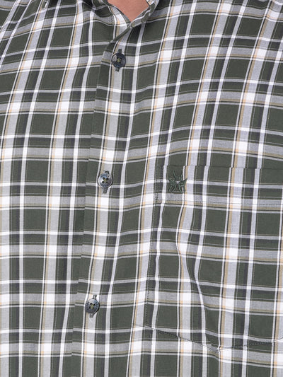 Olive Checked 100% Cotton Shirt-Men Shirts-Crimsoune Club
